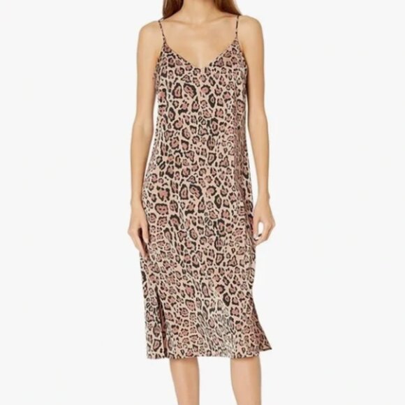 The Drop Women's Ana Silky V-Neck Midi Slip Dress, Leopard Print-Small - Picture 3 of 4